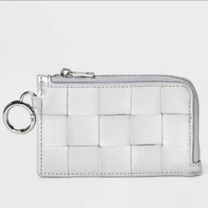 A New Day L zip Card Case Metallic Silver Faux Leather Small Keychain Wallet